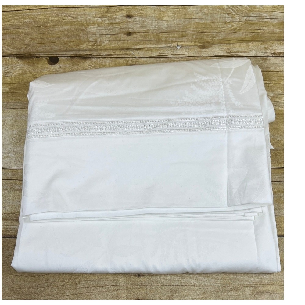VTG Fieldcrest Charisma White Damask Floral Jacquard Flat Sheet and Pillowcase